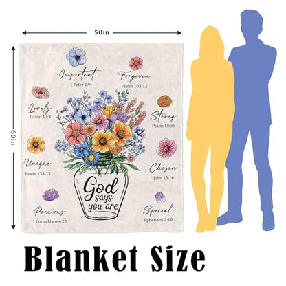 Christian Gifts for Women, Religious Birthday Gifts for Women Throw Blanket - color: Flower-god Says You Are