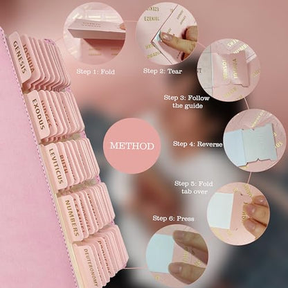 Bible Tabs for Women & Men Pink – 80 Gold Foil (66+14 Blank) - color: Pink