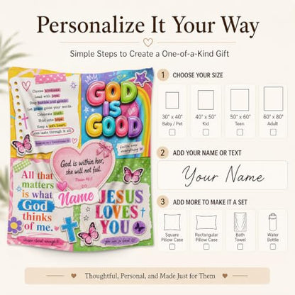 Custom Kids Blanket Gift, Personalized God Theme Blanket for Bedroom - color: Yellow