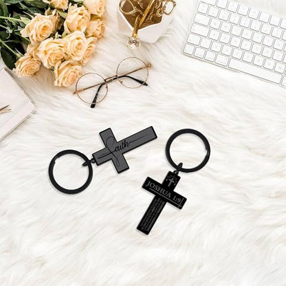 Bozidol Inspirational Bible Verse Cross Keychains, Religious Christian Birthday Baptism Graduation Gifts for Men Boys Teens - color: Faith