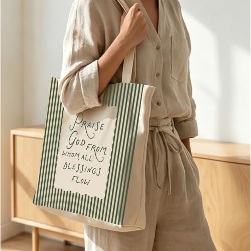 Psalm 93:4 Canvas Tote Bag, Inspirational Gift for Women Girls, Reusable Grocery Book Beach Bag - color: Praise God from Whom All Blessings Flow