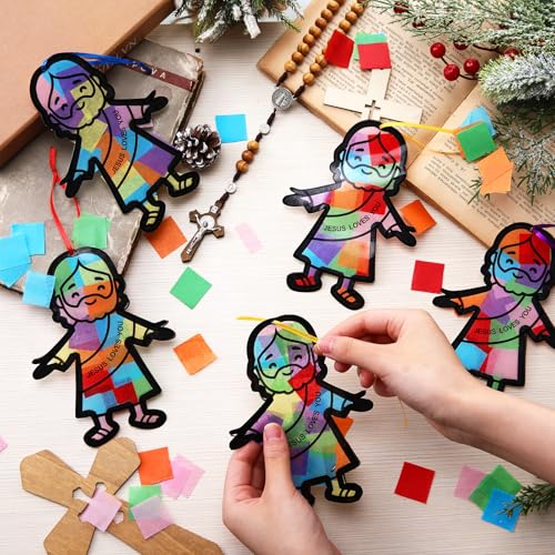 Motipuns 32 Sets Suncatcher Craft Kit with Tissue Paper, Sunday School VBS - style: Jesus