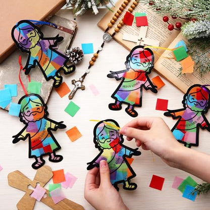 Motipuns 32 Sets Suncatcher Craft Kit with Tissue Paper, Sunday School VBS - style: Jesus