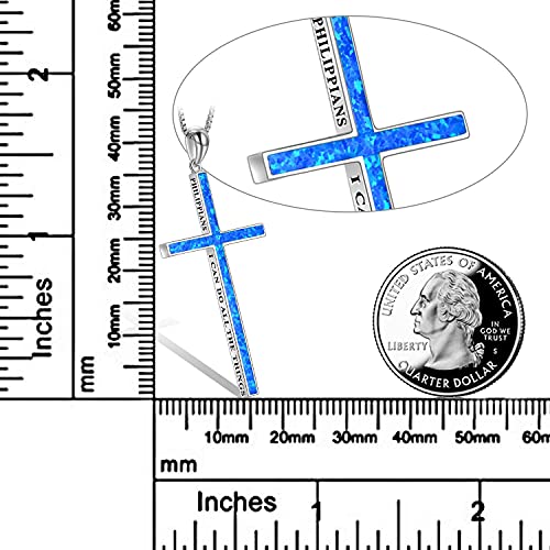 POPLYKE Cross Necklace 925 Sterling Silver Philippians 4:13 I Can Do All The Things Inspirational Necklace Gifts for Women Men 20+2'' - color: Blue Opal