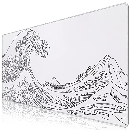 iCasso White Mouse Pad, Extended Gaming Desk Pad 35.4x15.7 in - color: White Wave of Kanagawa