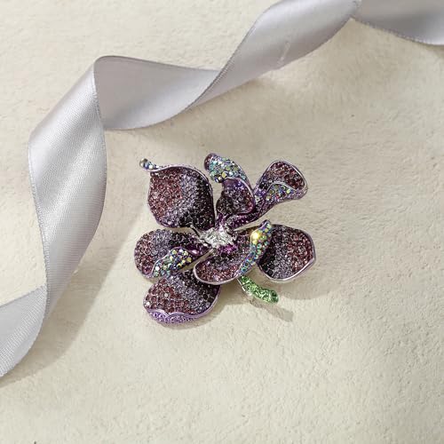 EVER FAITH Women's Austrian Crystal Orchid Flower Petal Brooch - color: Purple Silver-Tone