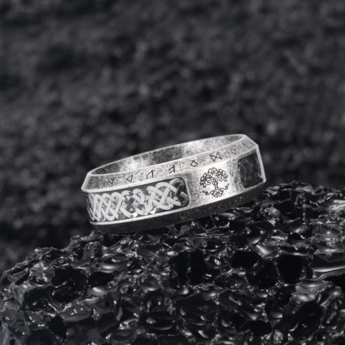 Viking Rings Stainless Steel Viking Norse Runes Wolf Raven Ring Jewelry for Men Women Size 7/8/9/10/11/12/13 - style: Vikng Tree of Life& Runes B