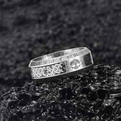 Viking Rings Stainless Steel Viking Norse Runes Wolf Raven Ring Jewelry for Men Women Size 7/8/9/10/11/12/13 - style: Vikng Tree of Life& Runes B