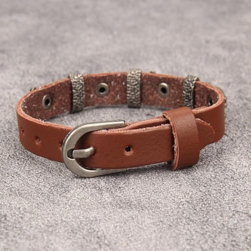 Jeilwiy Punk Rock Gothic Black Rivet Leather Spiked Necklace Collar Neckband Leather Choker Necklace for Women Mom Gifts Adjustable - color: HGB153-Brown