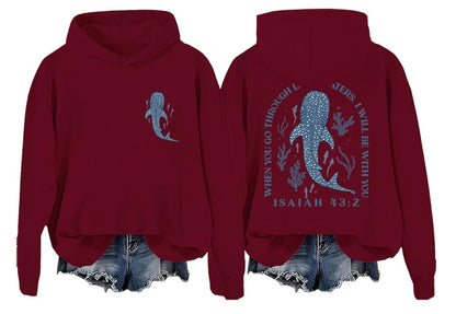 Christian Hoodie for women Whale Shark Beach Ocean Seaside Hoodies - color: Claret, size: XX-Large