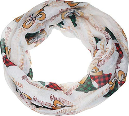 VIVIAN & VINCENT Gift Wrapped Fall Winter Soft Lightweight Holiday Sheer Infinity Christmas Scarf for Women Girls - color: Plaid Bell and Music Sheet