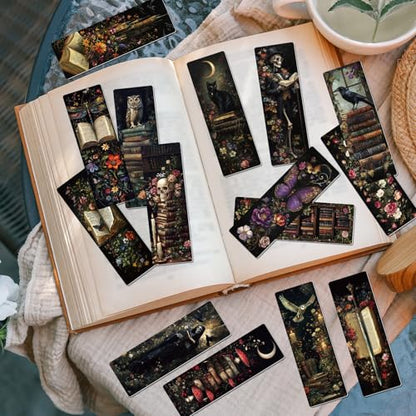 120 Pcs Dark Academia Bookmarks Gothic Flower Book Page Marks Gift - color: Dark Academia