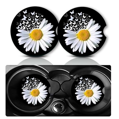 2Pcs Daisy Car Coasters,2.75" Neoprene Rubber Cars Cup Holder Coasters - color: Daisy