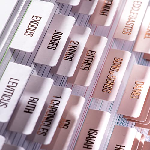 DiverseBee Laminated Bible Tabs (Rose Gold Embossed Lettering), Bible Journaling Supplies, Bible Book Tabs, Christian Gift, 73 Bible Tabs for Women and Men, Includes 4 Blank Tabs (Pearl) - color: Pearl