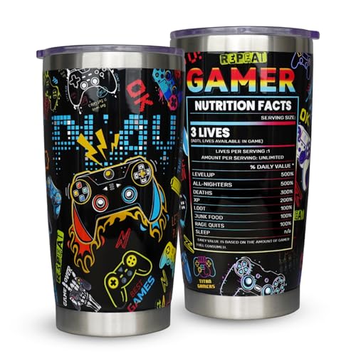 Gamer Gifts For Men,Gaming Gifts For Men,20 oz Gamer Tumbler With Lid and Straw Stainless Steel Insulated Travel Mug Gamer Coffee Cup - color: Gamer Tumbler