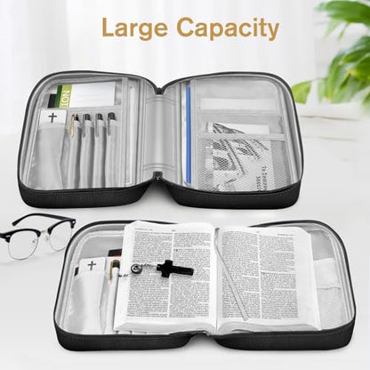 FINPAC Bible Cover, Carrying Book Case Bible Bag with Handle - color: Black & Brown