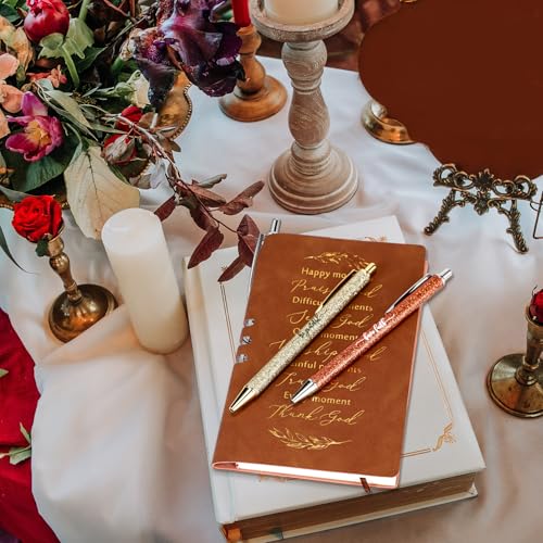 Spakon 5 Pcs Christian Gifts for Women Church Gifts Scripture Prayer Journal Religious for Women God Notebook Pen with Gift Box Scripture Notepad Bible Study Group Favors - color: Brown, style: Happy Moment