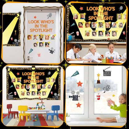 Movie Night Bulletin Board Set Movie Star DIY Photo Name Classroom Decorations Look Who’s in the Spotlight! Bulletin Board Awards Night Ceremony Paper Cutouts for Back to School Office Home Wall Decor - style: Movie Night