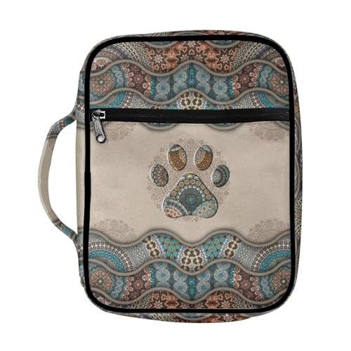 Suobstales Boho Paw Print Bible Cover Bible Case for Women Men Lightweight Carrying Book Cover Church Bag Bible Protective Bag with Handle and Zippered Pocket - color: Boho Paw