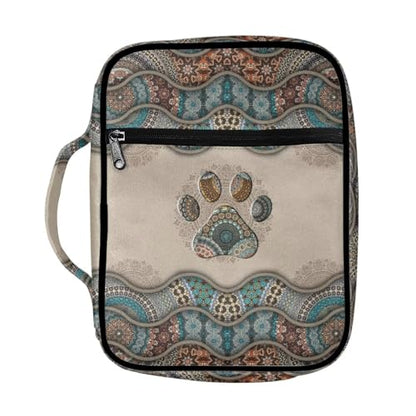 Suobstales Boho Paw Print Bible Cover Bible Case for Women Men Lightweight Carrying Book Cover Church Bag Bible Protective Bag with Handle and Zippered Pocket - color: Boho Paw