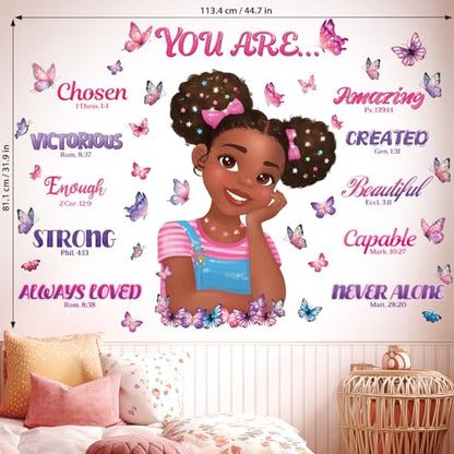 DECOWALL Black Girl Bible Verses Butterfly Wall Stickers Decals (SG2-2502)