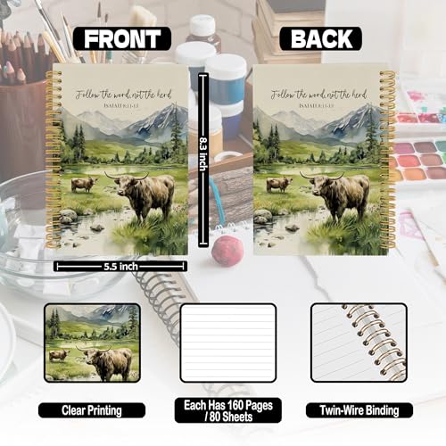 Christian Highland Cow Spiral Notebook, Farmhouse Cow Bible Journaling Notebooks, Rustic Country Mountain Farmhouse Hardcover Journals for Women 160 Pages 5.5x8.3 Inch, Christian Gifts for Women - color: Color22
