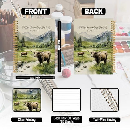 Christian Highland Cow Spiral Notebook, Farmhouse Cow Bible Journaling Notebooks, Rustic Country Mountain Farmhouse Hardcover Journals for Women 160 Pages 5.5x8.3 Inch, Christian Gifts for Women - color: Color22