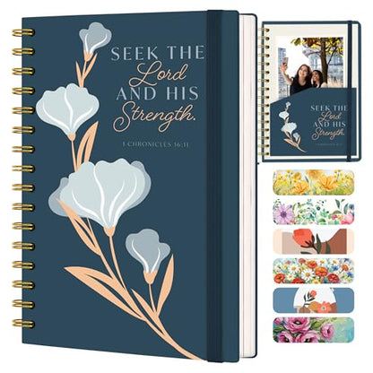 Hardcover Blank Christian Notebook – 140 Pages – Seek the Lord - color: Blue