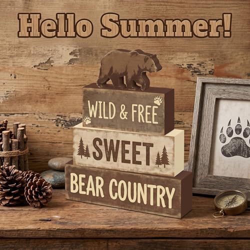 Britimes Tiered Tray Decor Set, 4 Pack, Wooden Table Sign, Woodland Bear - style: Brown Bear