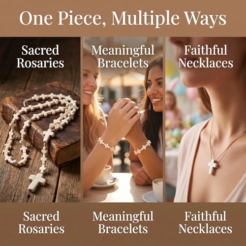 Jucoan 240 PCS White Turquoise Cross Spacer Beads Chunky Beads Mini Religious Cross Charms Beads for DIY Bracelets, Necklaces, Rosary for Wedding Easter Baptism First Communion Confirmation Christian