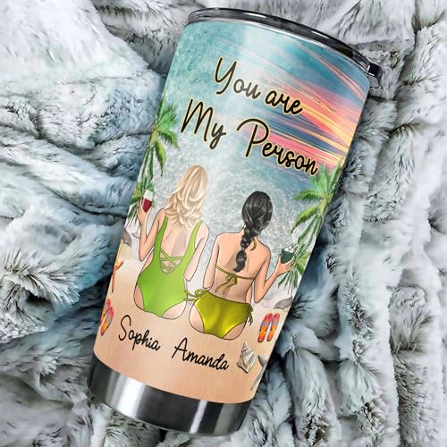 Personalized Best Friend Tumbler Besties Beach Summer Insulated Travel Coffee Mug Cup with Lids Stainless Steel 20 30 Oz Gifts for Sisters Bestfriend Her - color: Sister 494