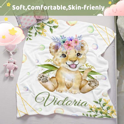 Personalized Baby Lion Blanket for Girls with Name - color: Lion