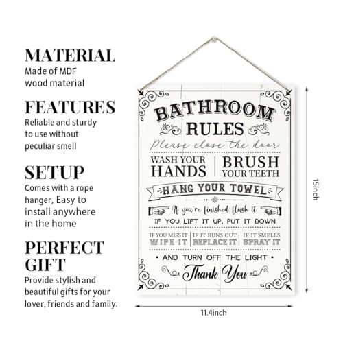 Bathroom Rules Sign, Rustic Wooden Hanging Plaque, Farmhouse Bathroom Decor, 15*11.4 Inches, MDF - color: Color 12