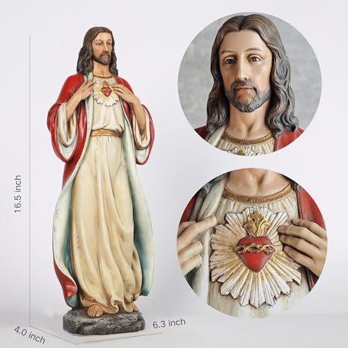 BC Catholic Sacred Heart of Jesus Statue 16.7" H Large Jesus Christ Statue - size: 16.7 inches H