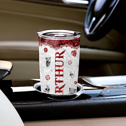 WAZONE Personalized Jewelry Crown Skull Tumbler With Lid Custom Name Sassy Since Birth Salty By Choice Insulated Stainless Steel 20oz 30oz TravelHalloween Themed Gift For Women Men - color: Skull