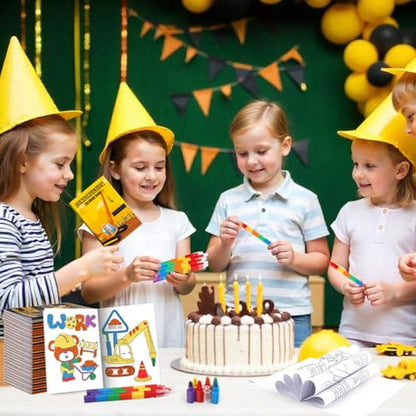 BenLouis 24 Construction Mini Coloring Books with 24 Crayons for Kids Bulk - style: Construction