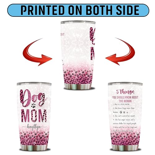 Personalized Dog Mom Tumbler Gifts for Women Travel Coffee Mug Gift for Daughter Girls Sister Dog Lovers Pet Owners Insulated Stainless Steel Cup 20oz With Lid - color: DOG MOM