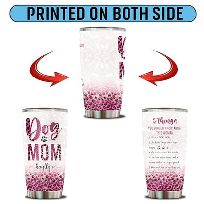 Personalized Dog Mom Tumbler Gifts for Women Travel Coffee Mug Gift for Daughter Girls Sister Dog Lovers Pet Owners Insulated Stainless Steel Cup 20oz With Lid - color: DOG MOM
