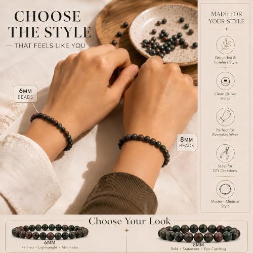 Cherry Tree Collection 100PCS 6mm Bloodstone Round Bead Craft Kit - color: bloodstone, size: 6mm