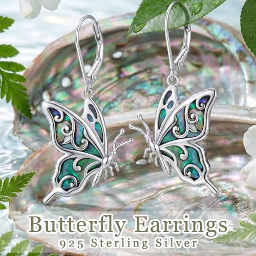 925 Sterling Silver Filigree Dangle Drop Leverback Teardrop Earrings - color: Butterfly Abalone Shell