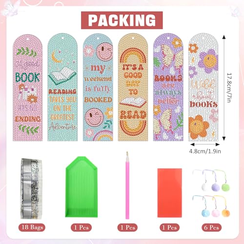 6PCS Kids Diamond Art Bookmarks Kit– DIY Reading Gifts for Classroom, Inspirational Quote Designs – Fun Art & Craft Activity for Boy and Girls - color: Kids