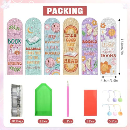 6PCS Kids Diamond Art Bookmarks Kit– DIY Reading Gifts for Classroom, Inspirational Quote Designs – Fun Art & Craft Activity for Boy and Girls - color: Kids