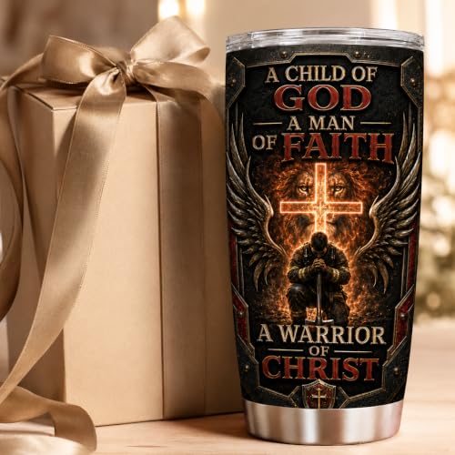 Personalized Christian Gifts For Men - A Child Of God Religious Faith Warrior Tumbler V11 - Man Of Faith Christ Bible For Dad, Husband, Grandpa on Fathers Day, Christmas, Birthday - color: CH-VAR-11