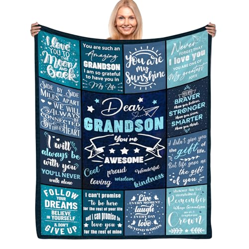 Grandson Gifts from Grandma & Grandpa, Grandson Blanket 50"x 60" Soft Throw - color: Daer Grandson-1, size: 50"x60"