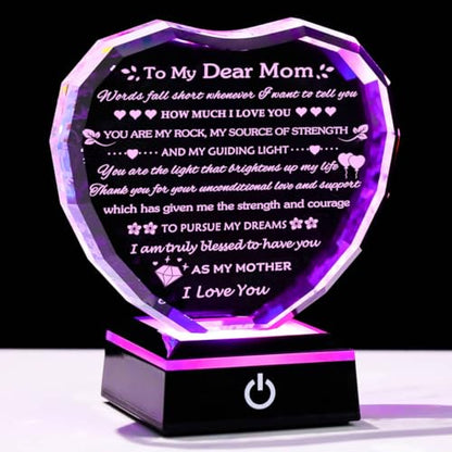 Arikyrist Gifts for Mom with Colorful LED Base Moms Birthday Gifts from Daughter Son to My Mom Gift Crystal Heart Keepsake Best Mother Presents Idea for Christmas Mother's Day Valentine - color: Mom Gifts + Light Base