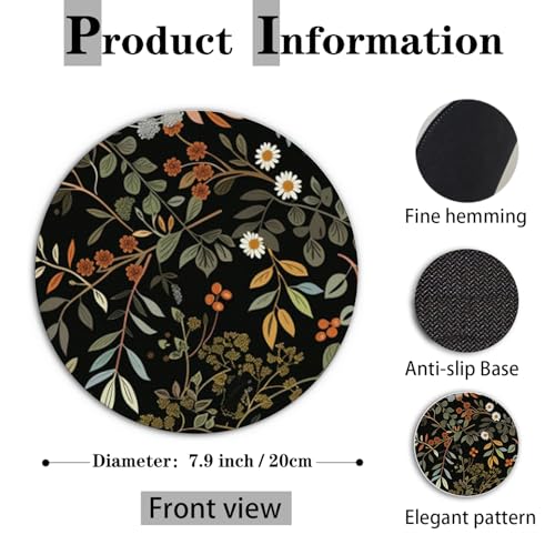 Dark Moody Floral Mouse Pad for Desk 7.9x7.9 Inch, Dark Cottagecore Wildflower Botanical Aesthetic Mousepads for Wireless Mouse Computers Laptop Home Office Supplies Accessories - color: color 12