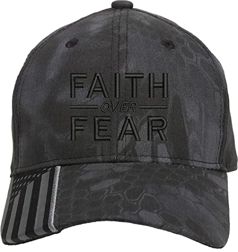 Faith Over Fear Embroidered Structured Adjustable One Size Fits All US Flag on Bill Hat - color: Black/Black, size: 0