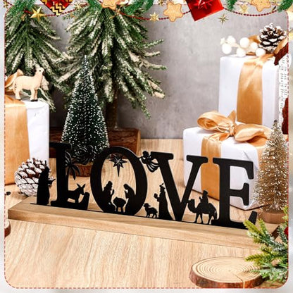 Pinkunn Metal Nativity Scene, Black Nativity Love Sign for Christmas - style: Love