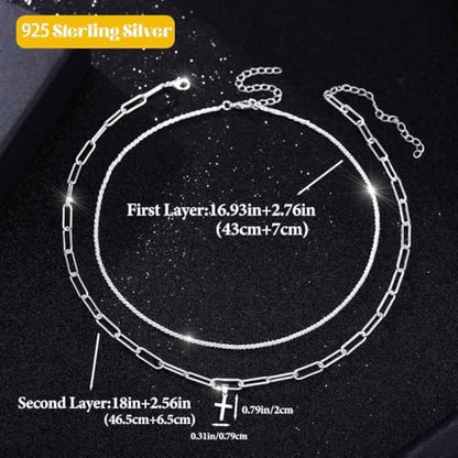 925 Sterling Silver Necklace for Women Layered Cross Paperclip Chain Necklaces Dainty Sparkle Pendant Jewelry Gifts - style: Paperclip Chain+Cross