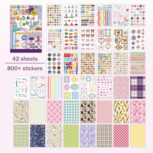 PRSTINCOL Vintage Sticker Book 42 Pages 800 Plus Stickers Mixed Designs - color: Base_mixd